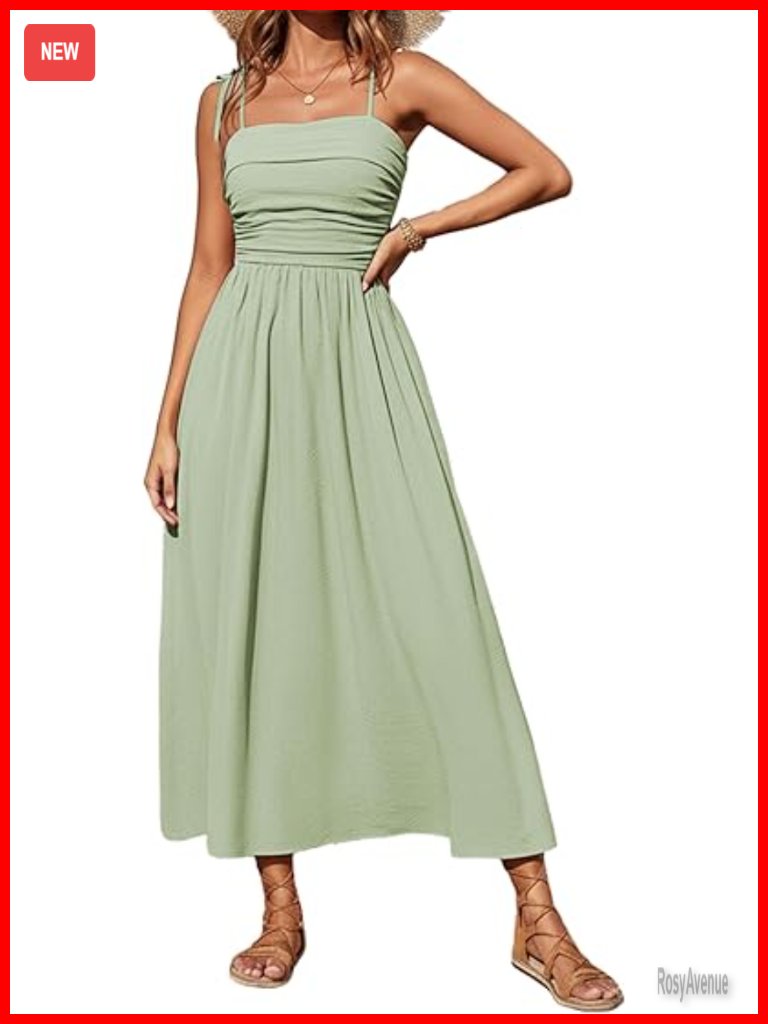 Sleeveless Spaghetti Strap Maxi Dress Boho Summer Smocked Beach Sundress